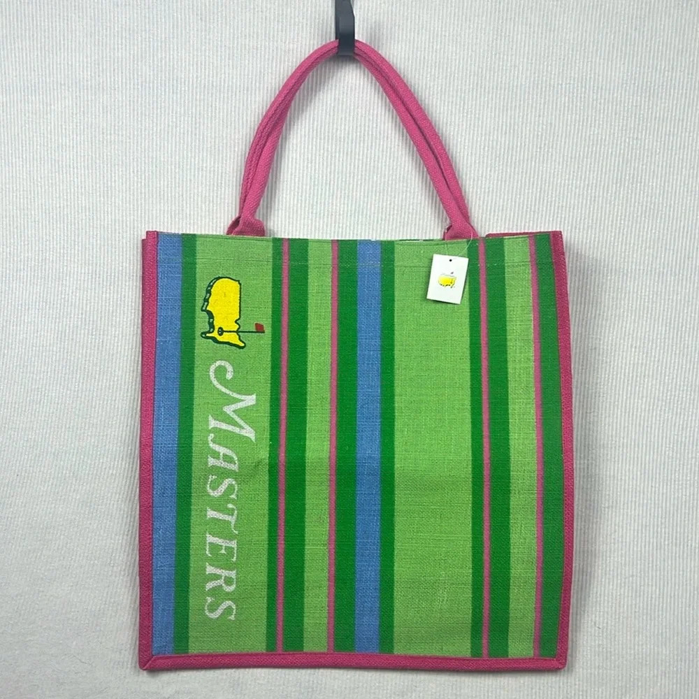 Masters Burlap Jute Tote Beach Bag Augusta National NWT ⛳️ Multi Stripes - Picture 1 of 11